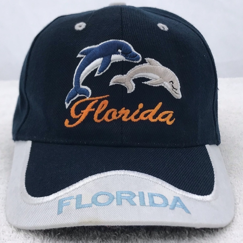 Florida type with Dolphin Art Adjustable Blue White Travel Beach Baseball Cap